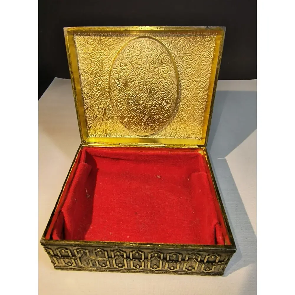 1639.  Metal Trinket Jewelry Box Porcelain Inlay